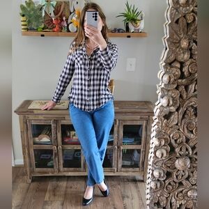 Lucky Brand Flannel Shirt Bungalow Plaid  Split Button Back Medium new no tags